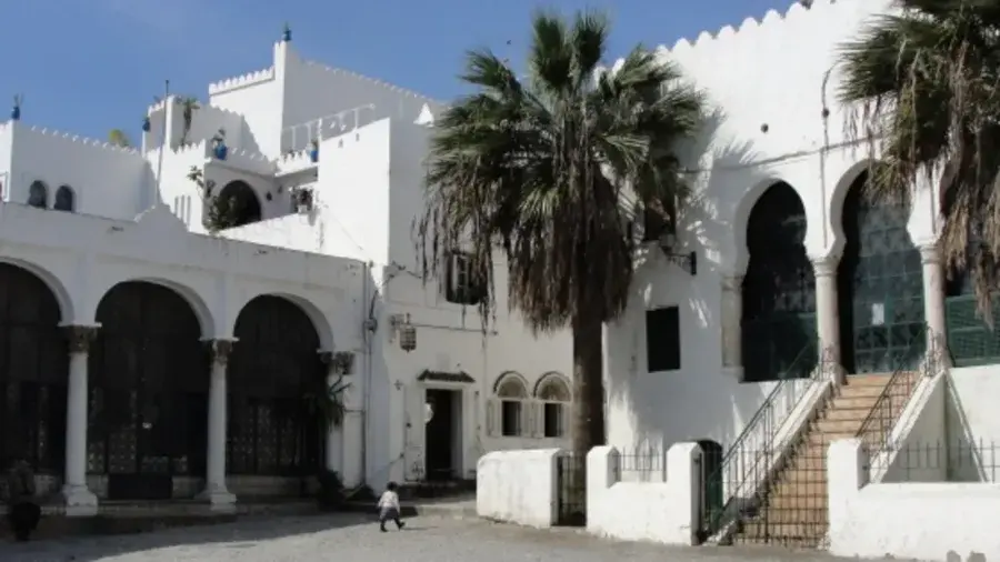 White courtyard and arches inside Tangier's Kasbah Museum