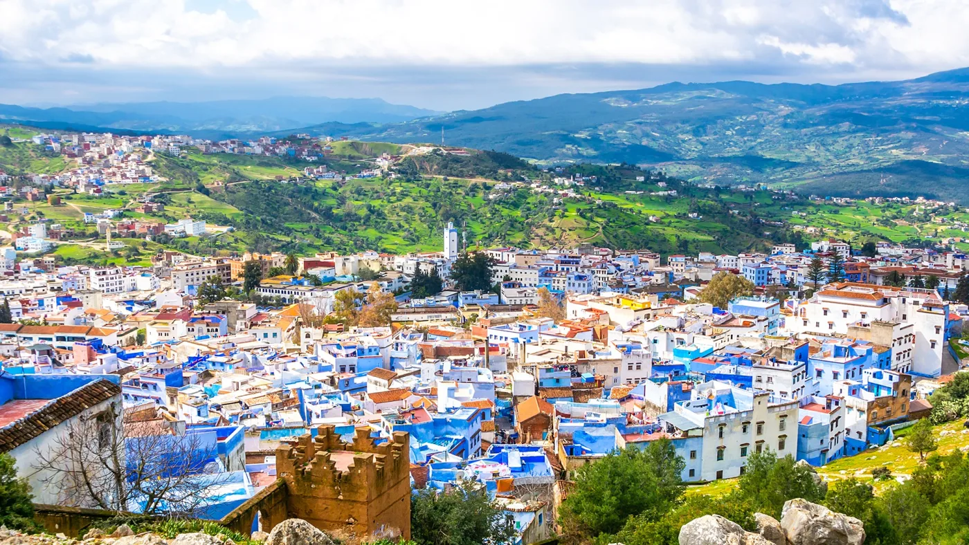 Chefchaouen and the green Rif Mountains in northern Morocco