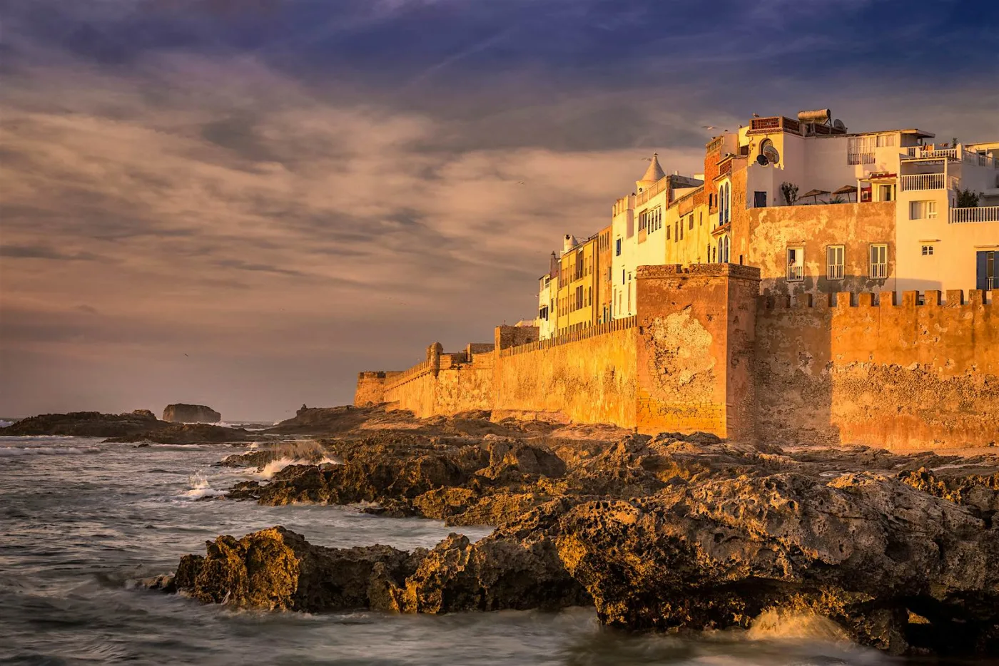 Essaouira Atlantic coastline with white buildings and ocean views