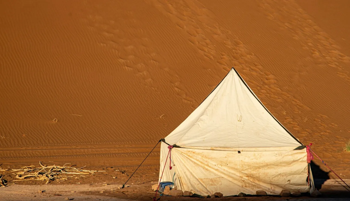 White desert tent in the M’Hamid region
