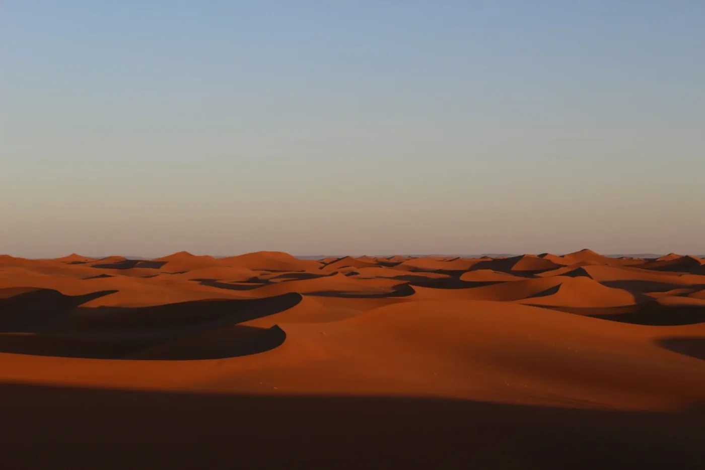 Wide dunes of Erg Chigaga in the low evening light