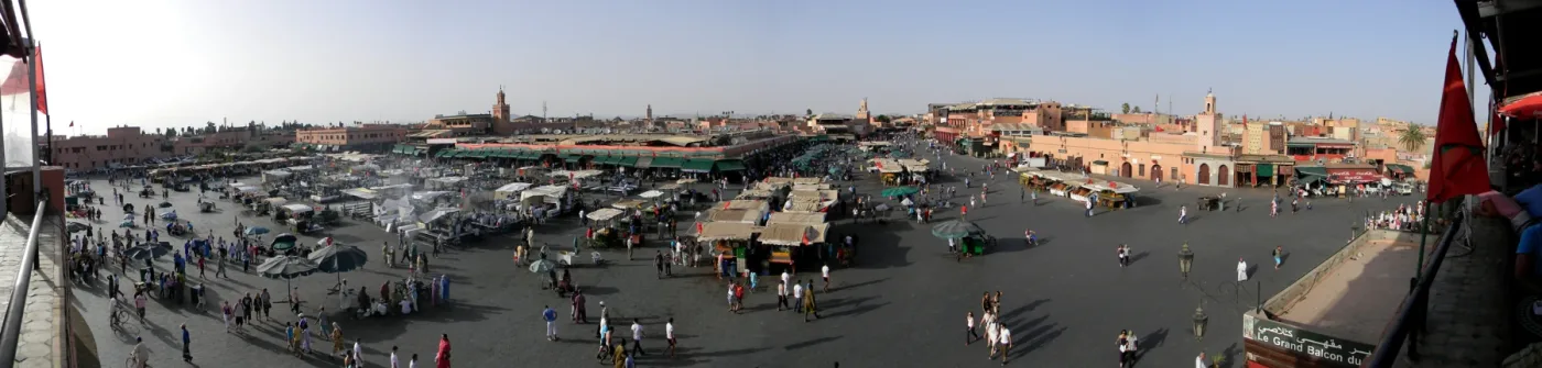 Panoramic view of Jemaa el-Fna square in Marrakech
