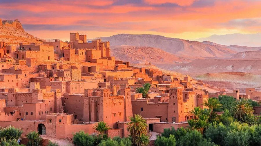 Kasbah Taourirt illuminated by warm evening light