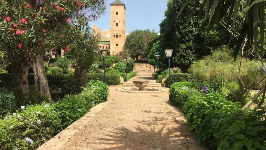 Lush paths and historic architecture in Rabat's Andalusian Gardens